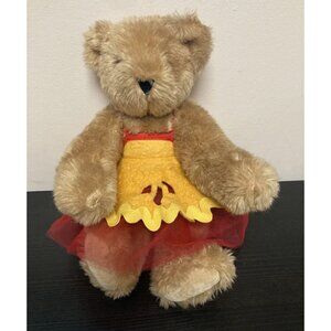 Vintage Vermont Bear Plush Bear Red Petticoat Dress Yellow Felt Apron 1997 13”